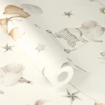 Wallpaper Frosted Parchment with circus tent and animals on cream