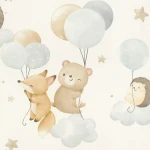 Wallpaper Pale Cloud, fox, bear and hedgehog with balloons