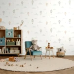 Wallpaper Opal with pastel hot-air balloons and clouds on white