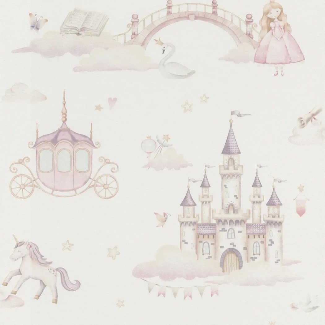 Wallpaper Frost, princess, castle and unicorn scene on white