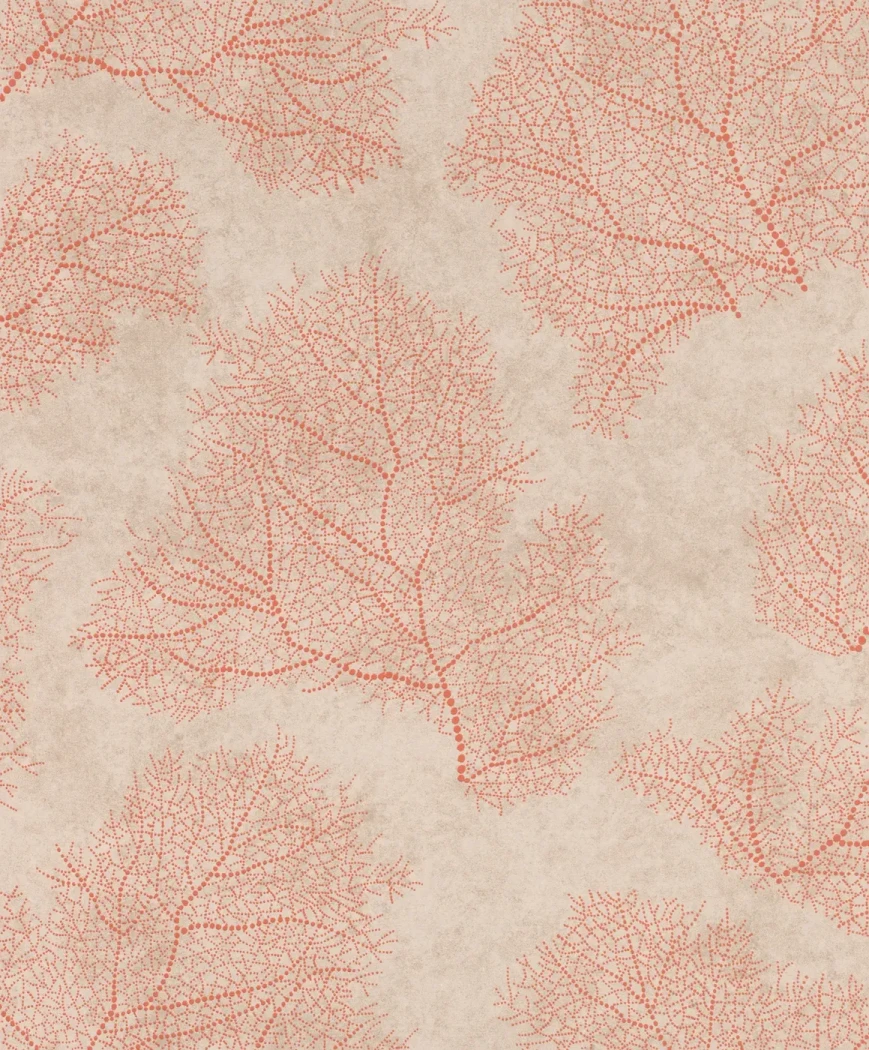 Wallpaper Apricot with terracotta dotted leaves on beige