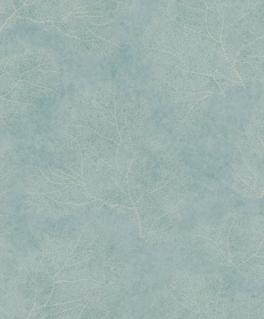 Wallpaper Navy with dotted leaves on textured petrol blue
