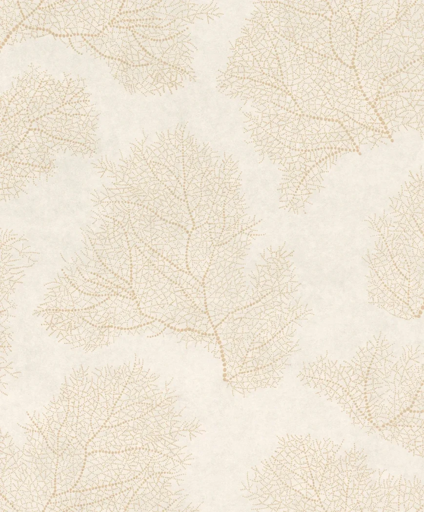 Wallpaper Pale Millet, gold dotted leaf silhouettes on cream