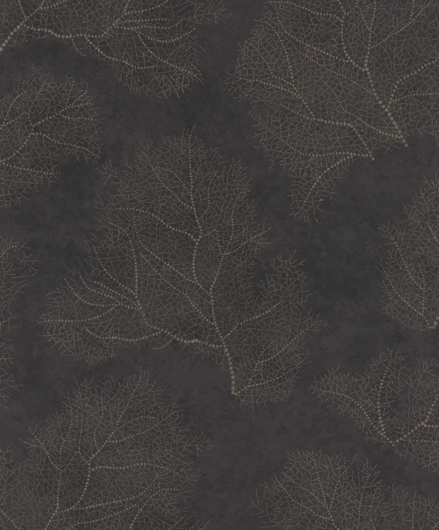 Wallpaper Dark Pewter, dotted grey leaf pattern on charcoal