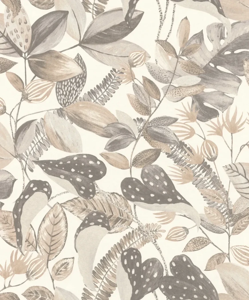 Wallpaper Soft Sienna, ochre and brown leaves on cream