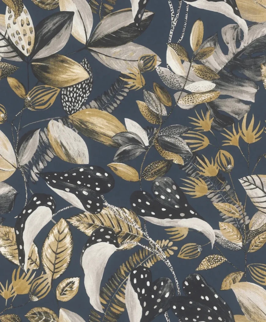 Wallpaper Sky, gold and black foliage on midnight blue