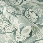 Wallpaper Gentle Rain, grey-green line-drawn leaves on cream