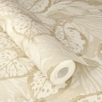 Wallpaper Veiled Sand, beige sketched tropical leaves on ivory