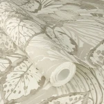 Wallpaper Frosted Biscuit, line-drawn beige and taupe foliage on cream