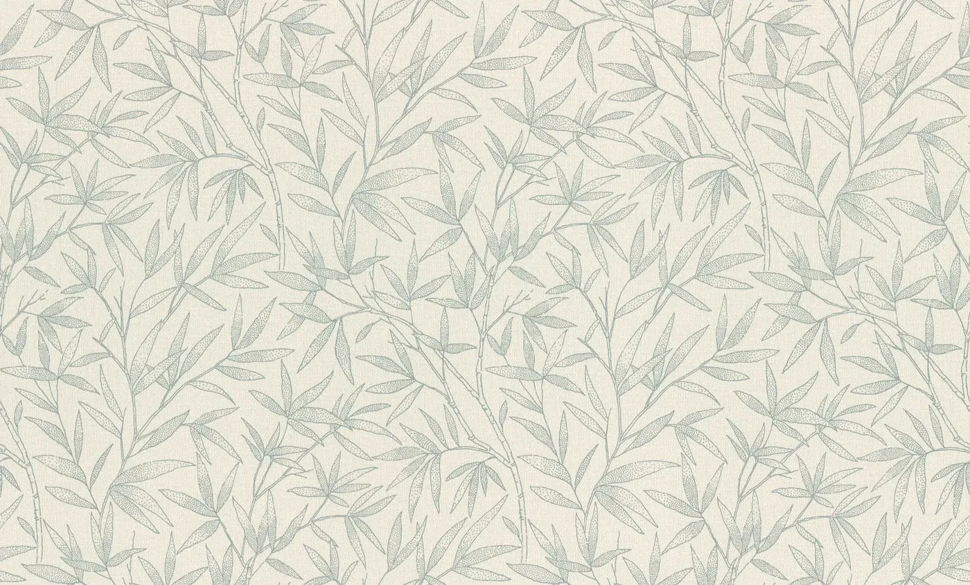 Wallpaper Light Mustard, fine green foliage on warm ivory