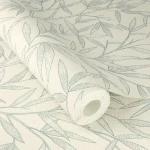 Wallpaper Light Mustard, fine green foliage on warm ivory
