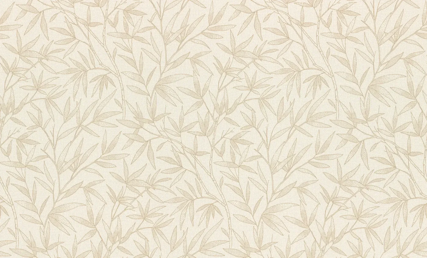 Wallpaper Pale Oat, beige bamboo leaves on cream ground