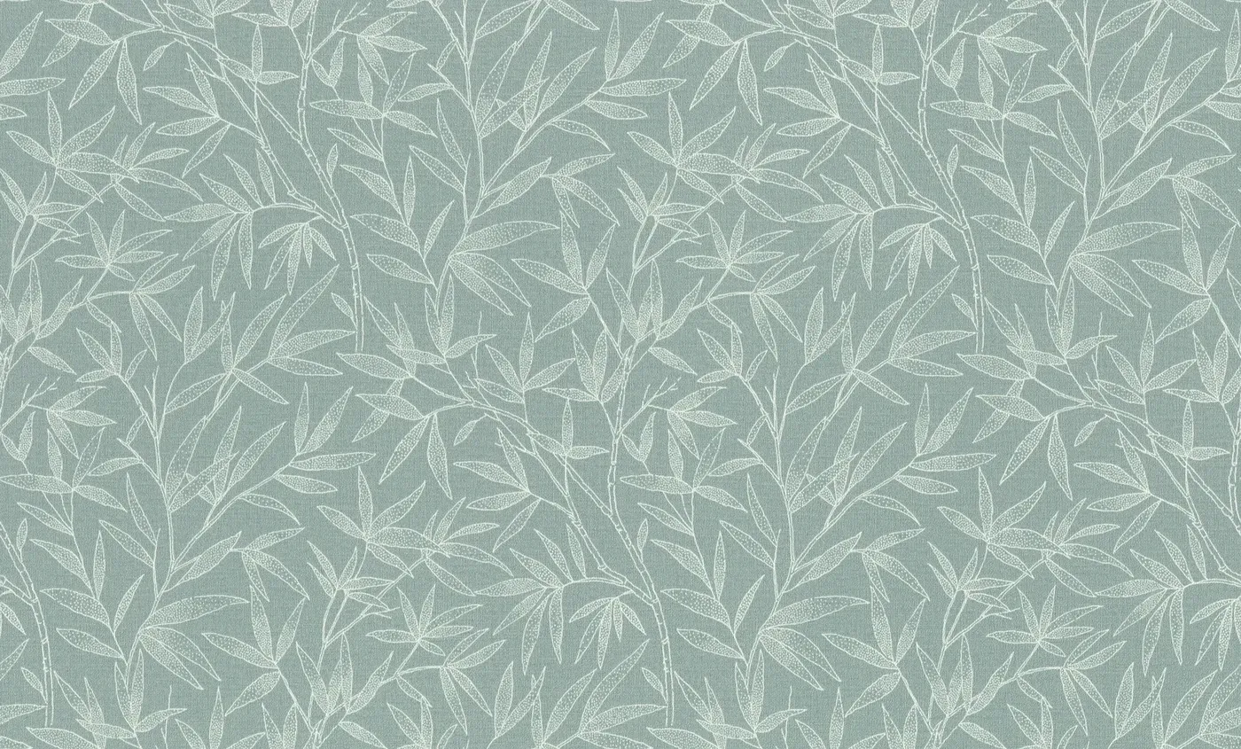 Wallpaper Malachite, white bamboo foliage on sage green