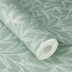 Wallpaper Malachite, white bamboo foliage on sage green