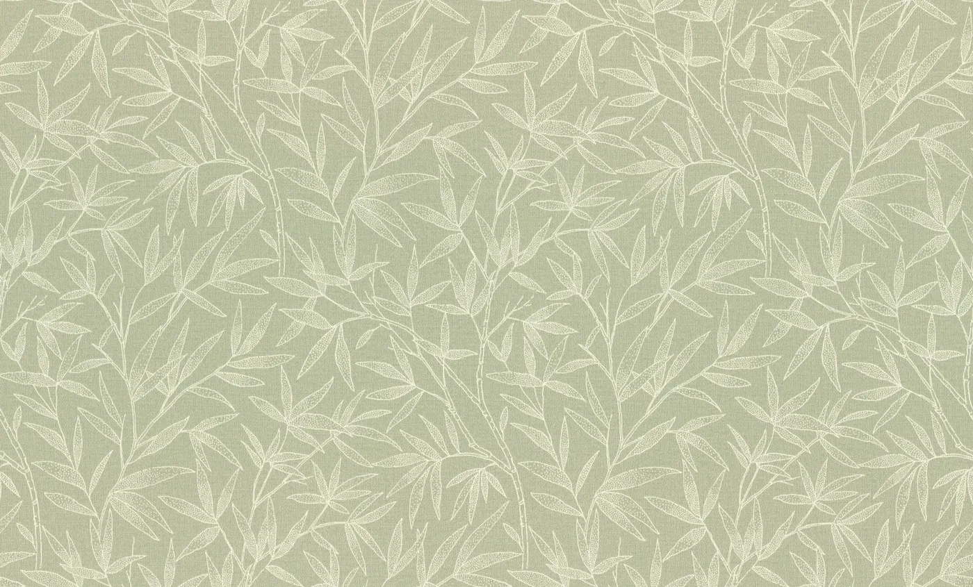 Wallpaper Veiled Turmeric, cream bamboo leaves on sage green