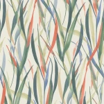 Wallpaper Indigo, tall green, blue and orange grasses on cream