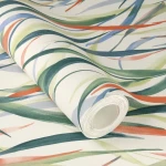Wallpaper Indigo, tall green, blue and orange grasses on cream