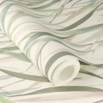 Wallpaper Cedar, green and pink tall grasses on ivory