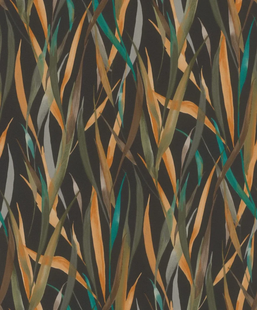 Wallpaper Misty Nutmeg, ivory palm leaves and flowers on ochre