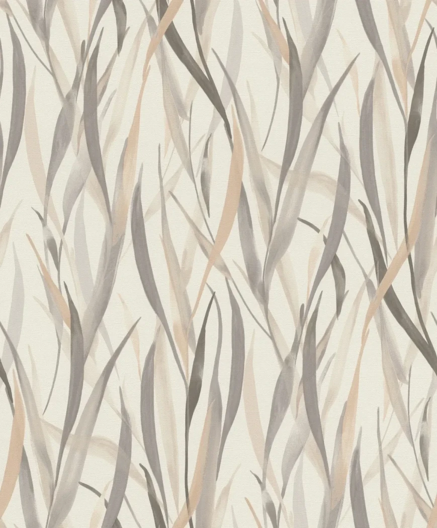 Wallpaper Veiled Putty, tall beige and grey grasses on cream