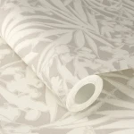 Wallpaper Frosted Light Earth, white palms and flowers on taupe