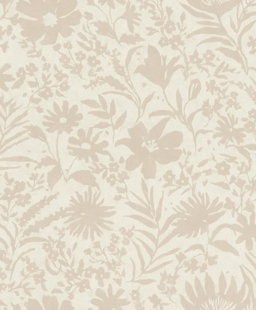 Wallpaper Frosted Starch, beige floral silhouettes on cream