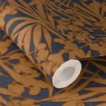 Wallpaper Ashen Bistre, ochre palm leaves on midnight blue
