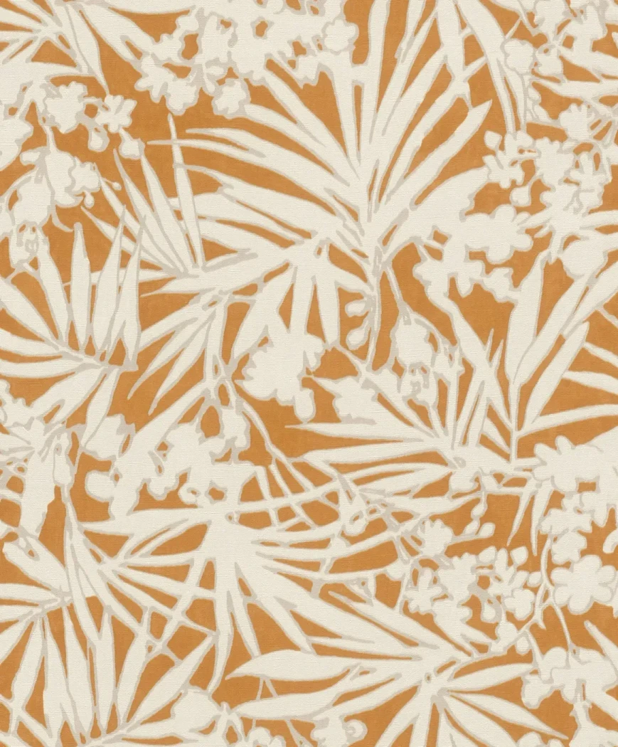 Wallpaper Soft Cashew, ivory palm leaves on warm ochre