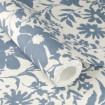 Wallpaper Pale Cement, blue-grey wild flowers on ivory
