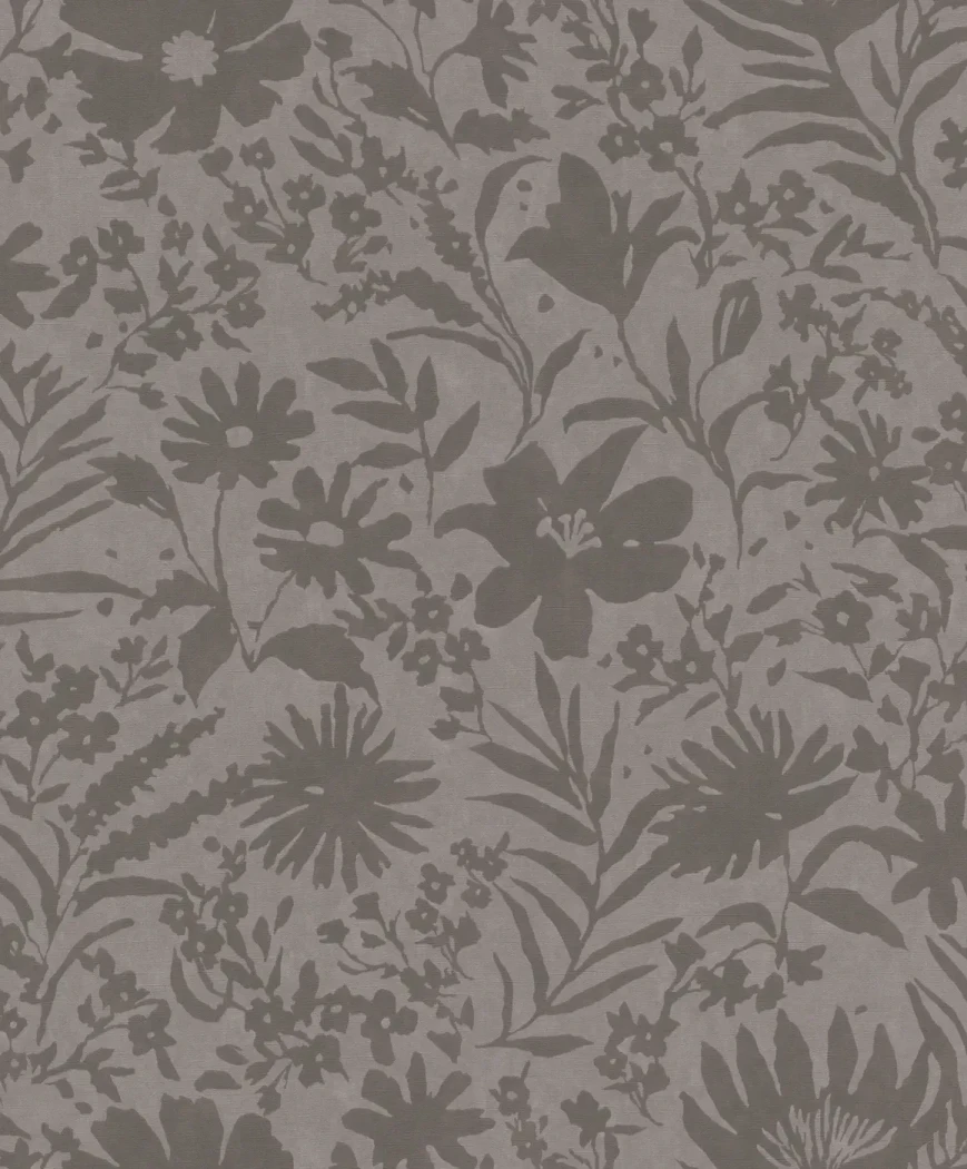 Wallpaper Misty Platinum, dark grey floral silhouettes on grey