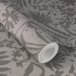 Wallpaper Misty Platinum, dark grey floral silhouettes on grey