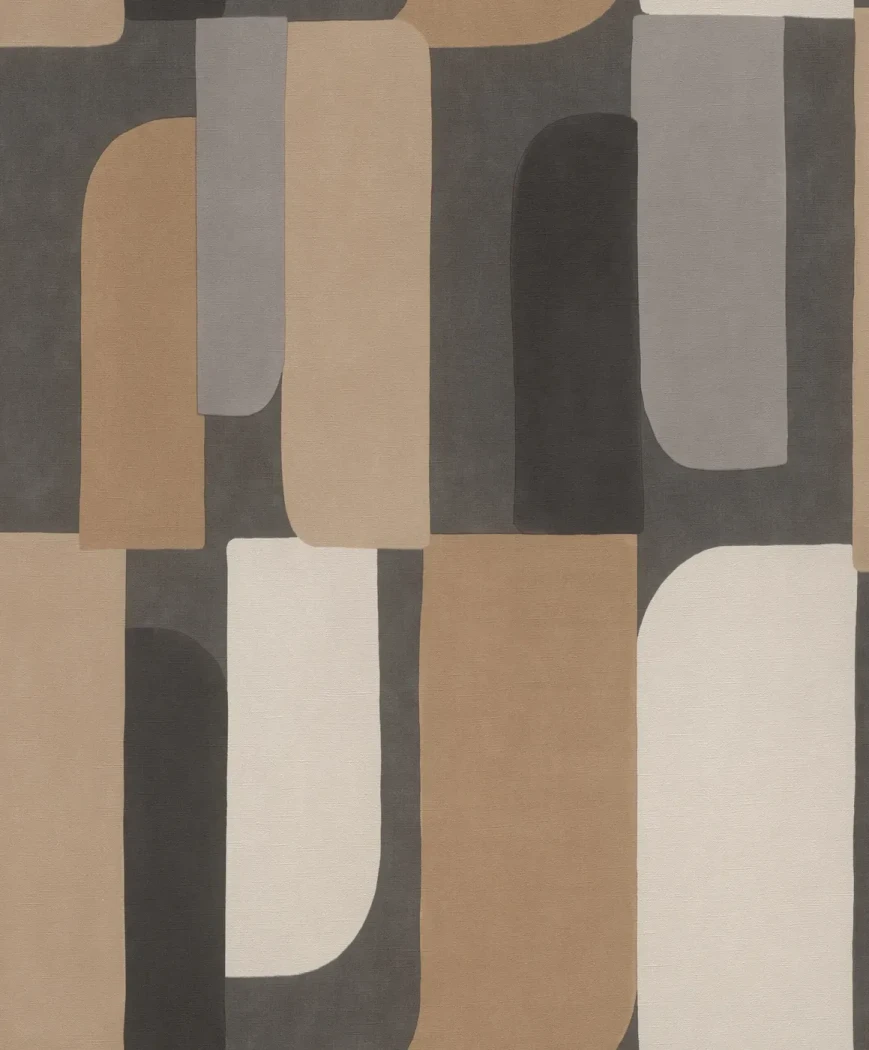 Wallpaper Soft Henna, taupe, cream and charcoal geometric arches