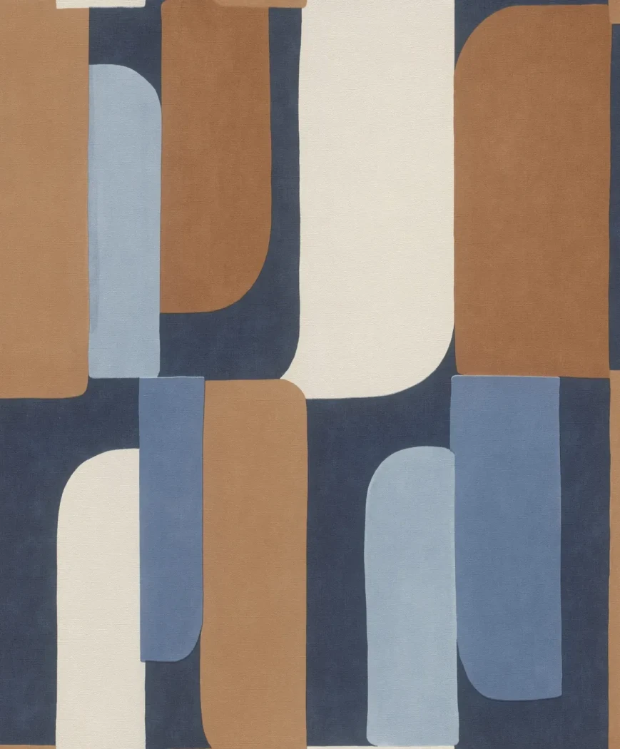 Wallpaper Misty Bronze, terracotta and blue rounded geometric blocks