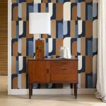 Wallpaper Misty Bronze, terracotta and blue rounded geometric blocks