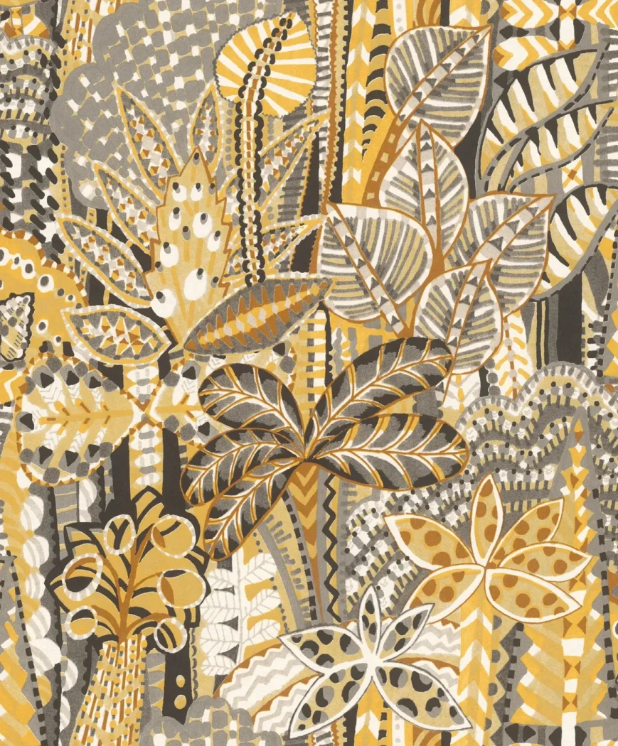 Wallpaper Soft Pale Bark, dense ochre leaves on dark ground