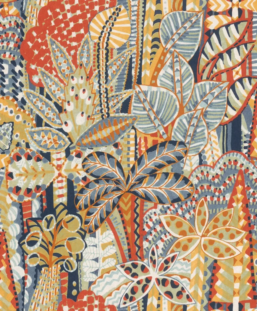 Wallpaper Soft Dawn, grey and terracotta stylised jungle foliage