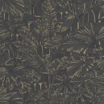 Wallpaper Deep Concrete, gold palm leaves on charcoal ground