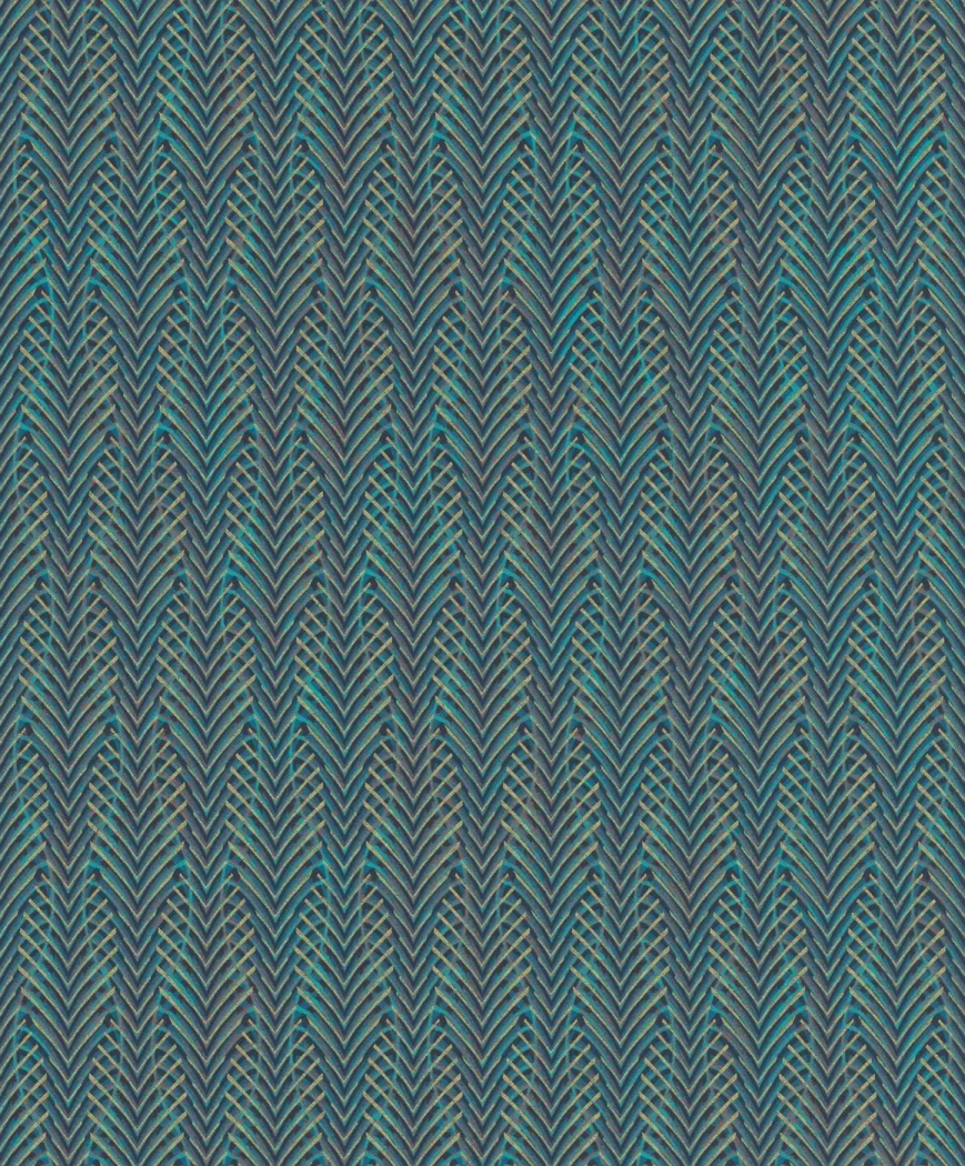 Wallpaper Ash Blue Frost, feather chevrons in blue and gold