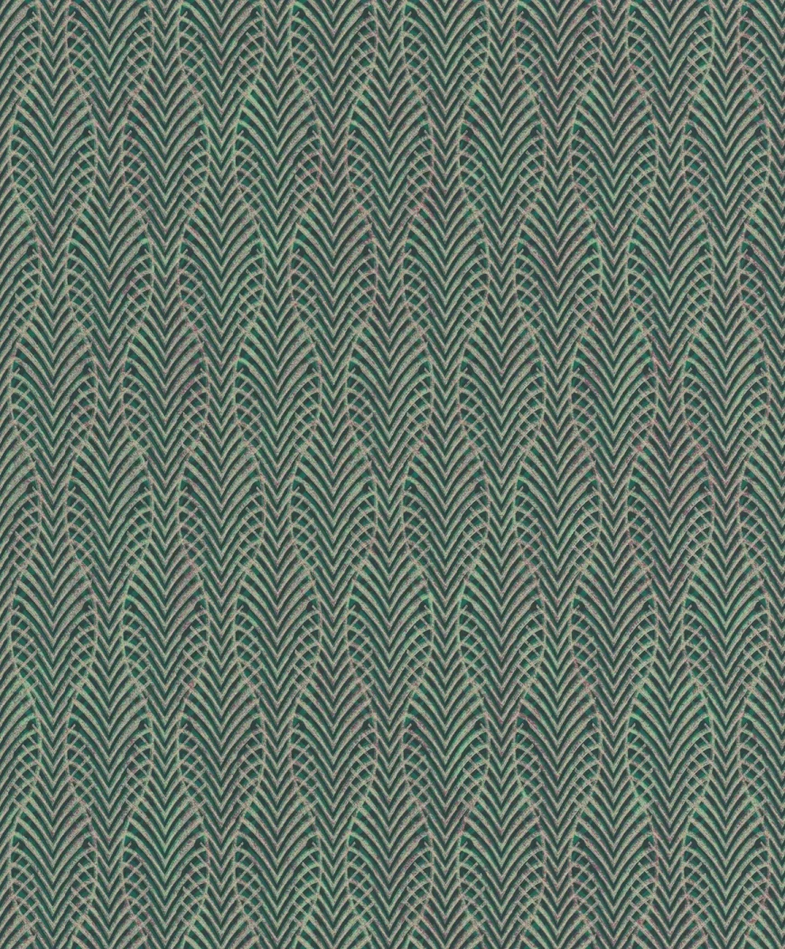 Wallpaper Sea Buckthorn, green and gold fern chevrons