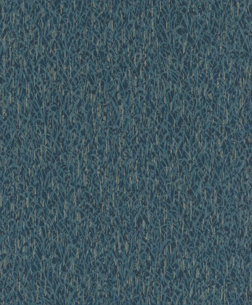 Wallpaper Deep Blue Slate, navy grass strands with gold threads