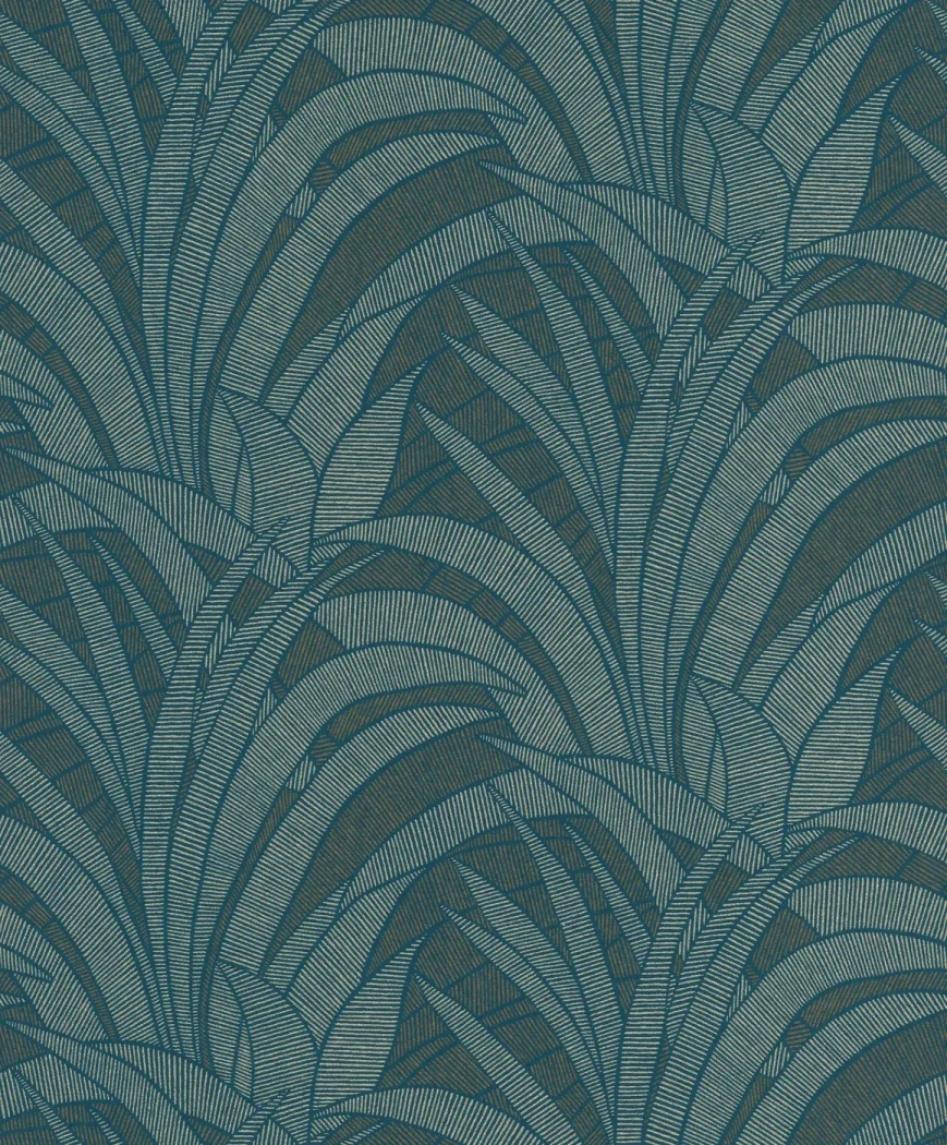 Wallpaper Deep Cerulean, petrol blue and bronze Art Deco palms