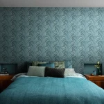 Wallpaper Deep Cerulean, petrol blue and bronze Art Deco palms