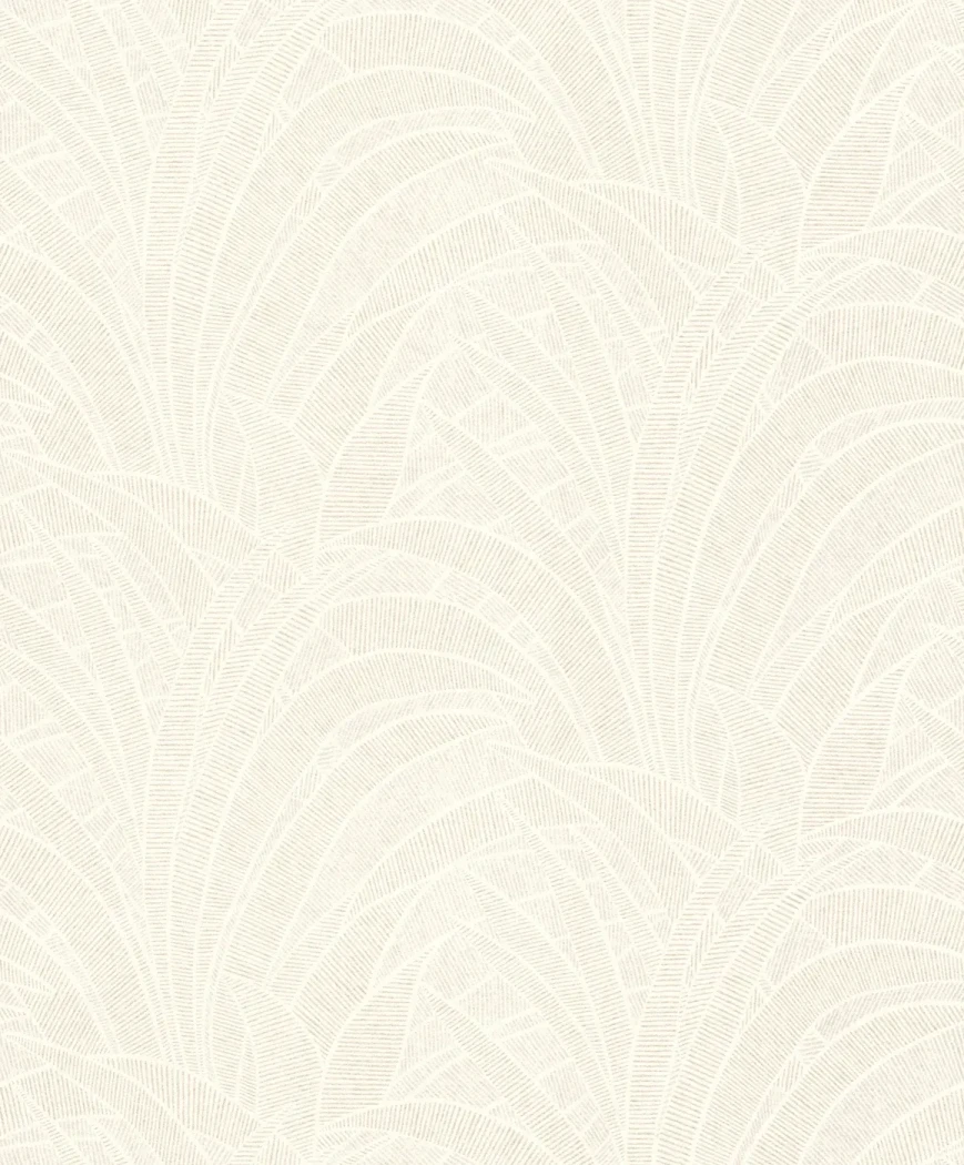 Wallpaper Pale Foam, tone-on-tone feather fronds on off-white