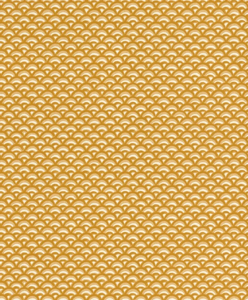 Wallpaper Soft Tan, ochre and cream wavy scale pattern