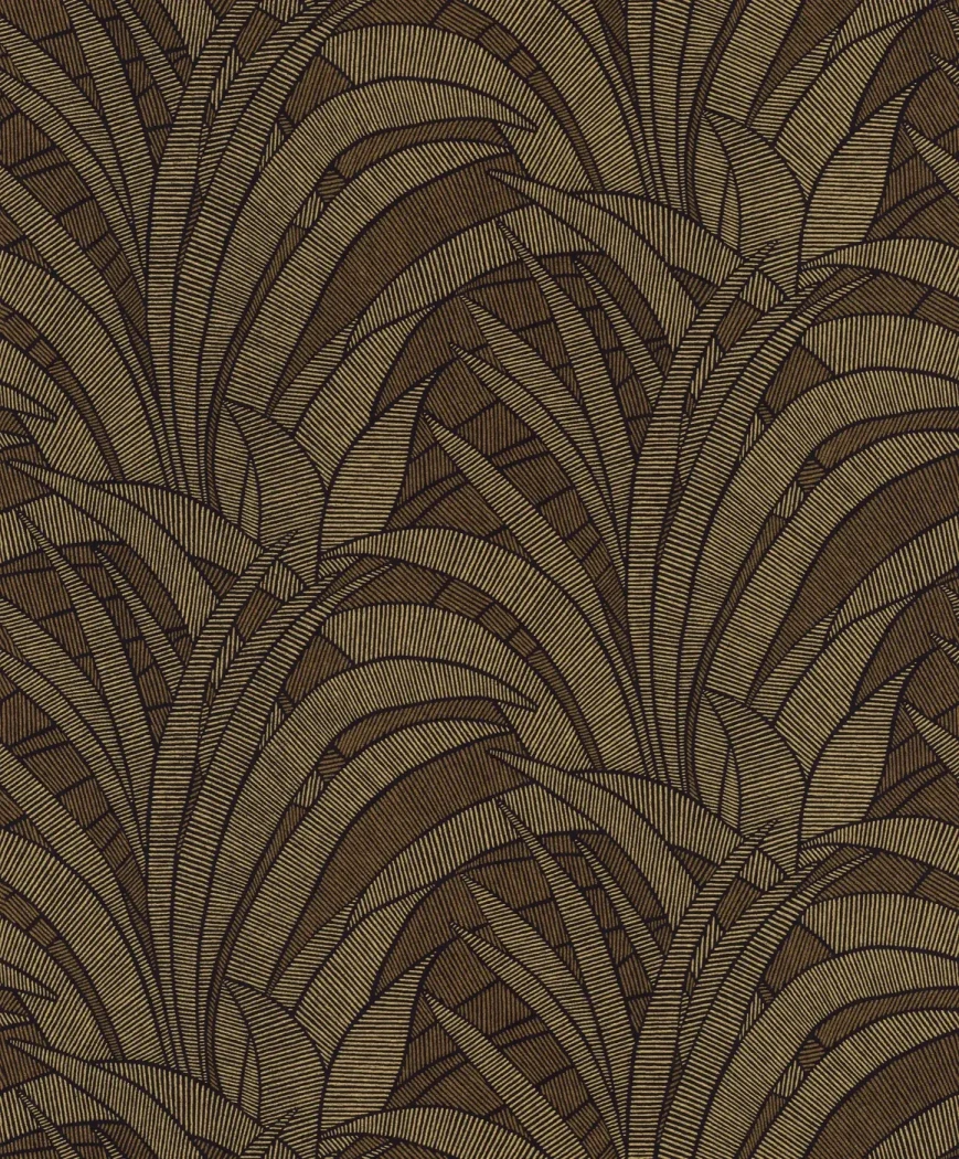 Wallpaper Deep Honey, bronze palm leaves on black