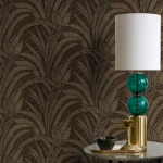 Wallpaper Deep Honey, bronze palm leaves on black