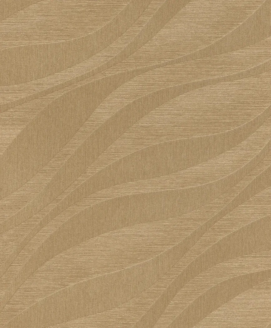 Wallpaper Soft Toast, satin ochre wavy ribbon pattern