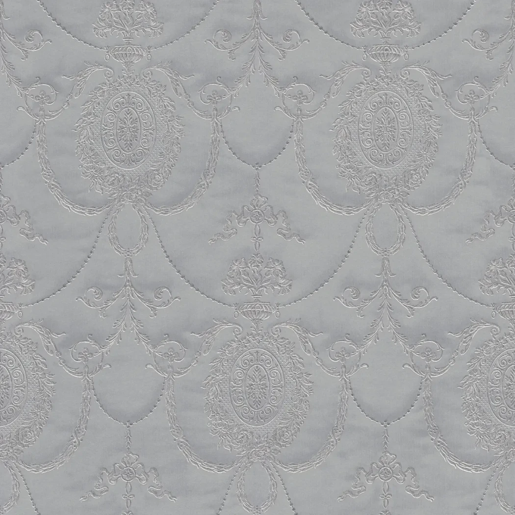 Wallpaper Soft Gravel, embossed grey floral medallions