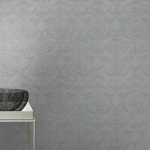 Wallpaper Soft Gravel, embossed grey floral medallions