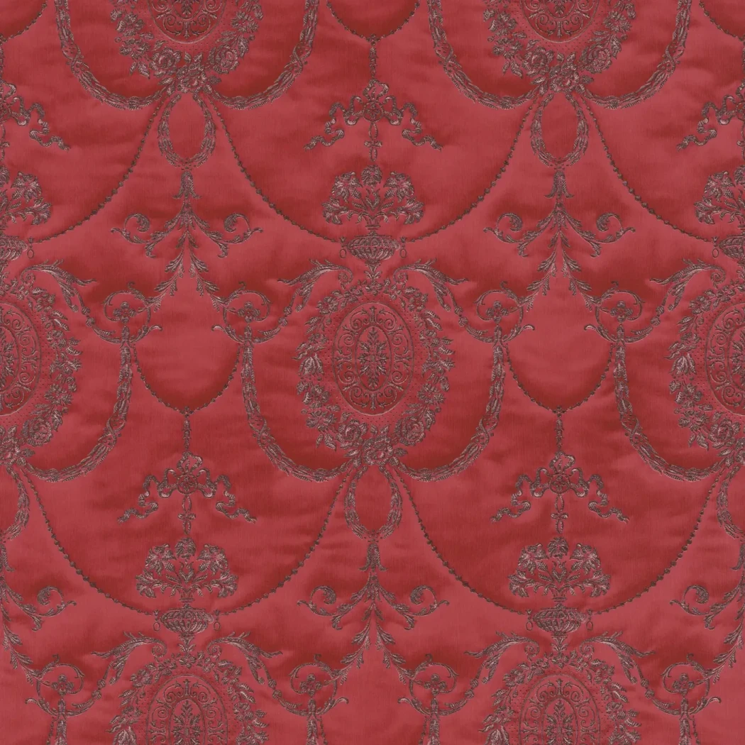 Wallpaper Raspberry, silver-grey floral medallions on deep red